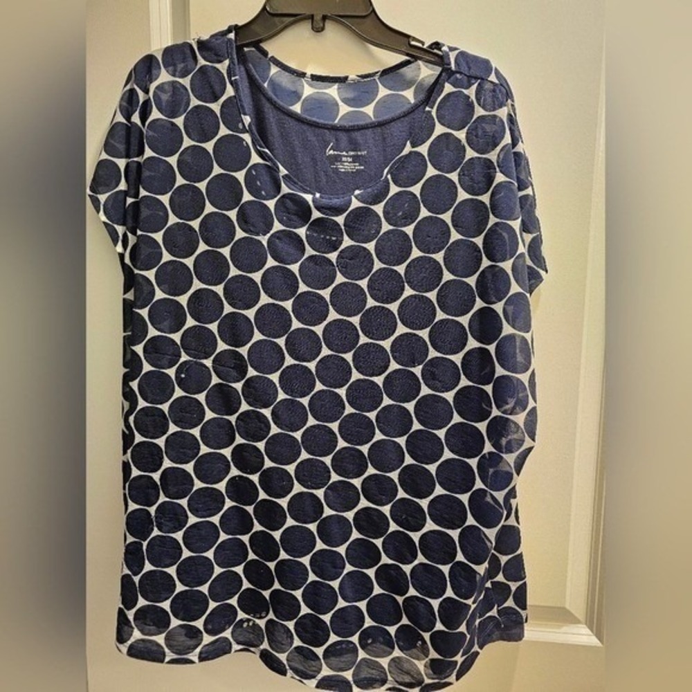 Women's sz 22/24 Bryant Navy White Polka Dot Sheer Overlay Knit Top Plus